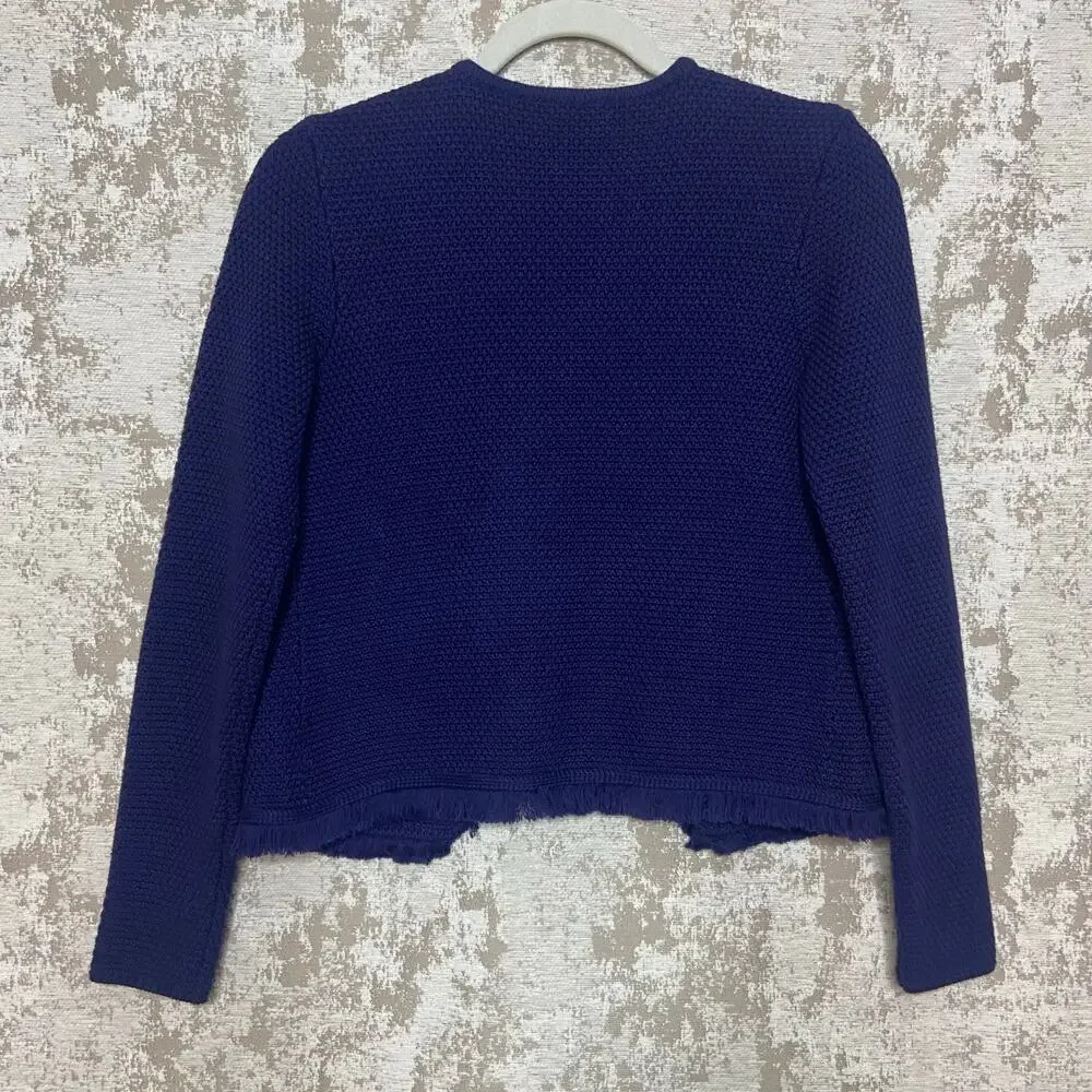 J. McLaughlin Fringe Edge Knit Cardigan Jacket in Navy Blue - Picture 2 of 4